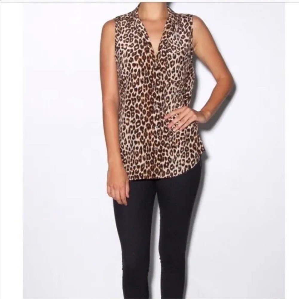 EQUIPMENT Femme Leopard Cheetah Print 100% Silk Shirt Top Size Medium.